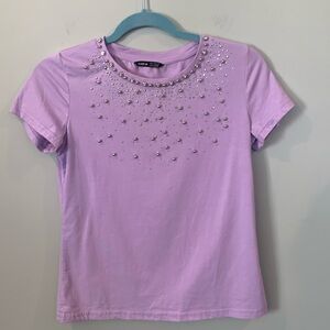 SHEIN Women’s XS Small Purple Beaded Embellished Purple Short Sleeve T-Shirt